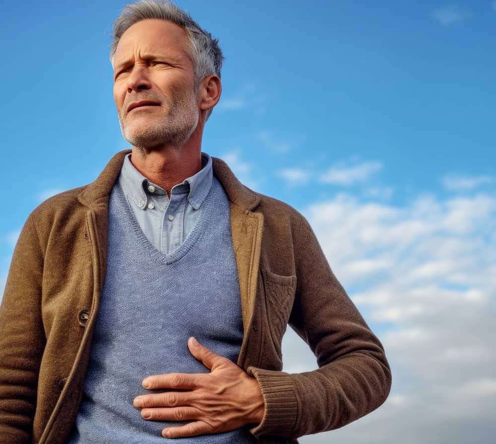 Gastritis homöopathisch behandeln Mann mit Magenschmerzen Gastritis homöopathisch behandeln Mann mit Magenschmerzen