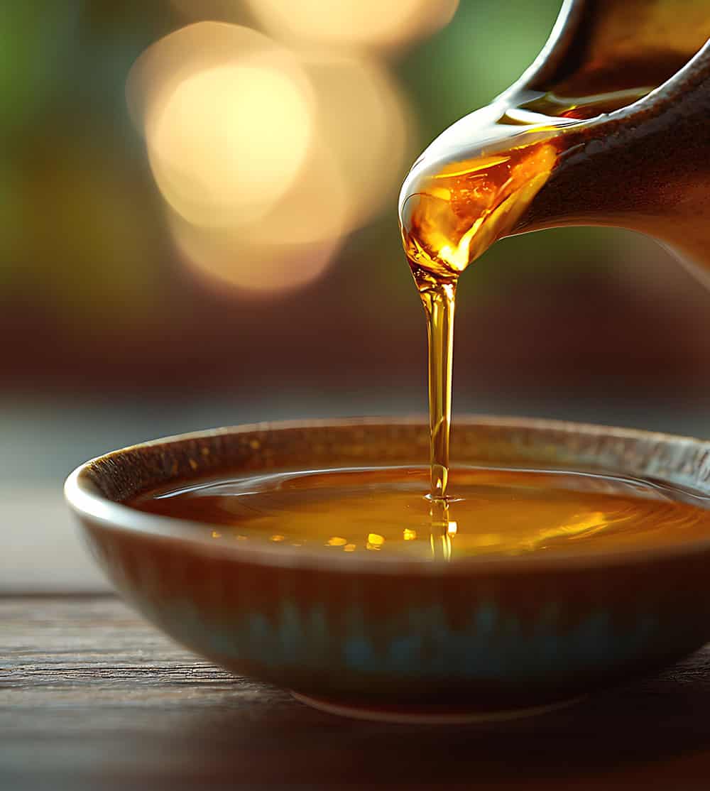 Ayurvedische Morgenroutine Ölziehen Schale mit Sesamöl