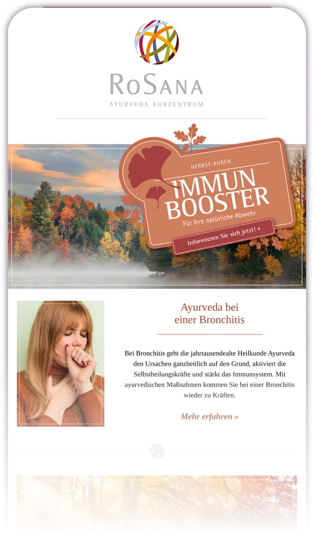 Vorschau des RoSana Herbst-Newsletters 2026 mit saisonalen Ayurveda-Tipps
